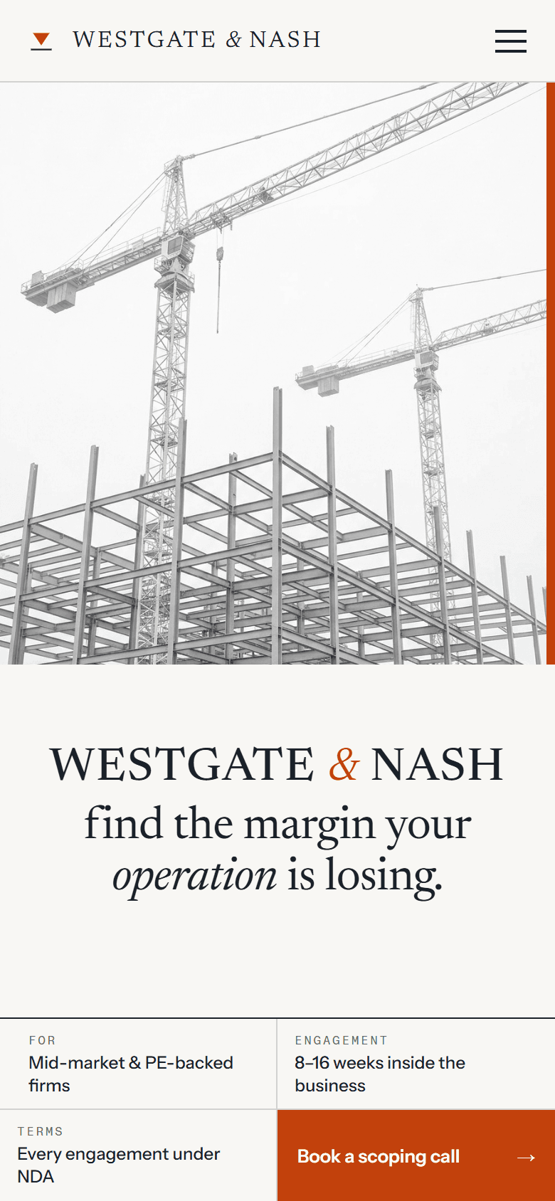 Westgate & Nash website, full hero view on mobile