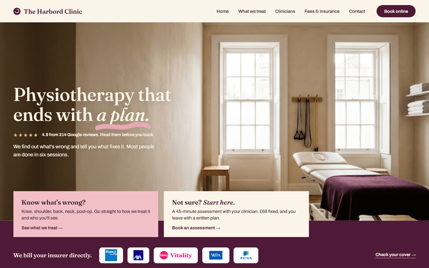 The Harbord Clinic concept website, full hero view