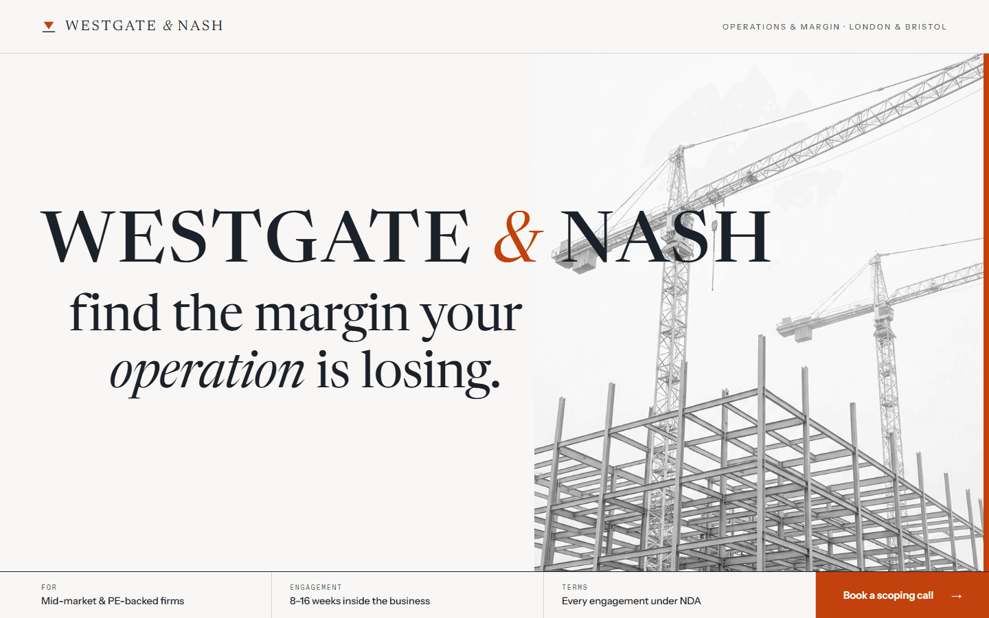 Westgate & Nash website, full hero view